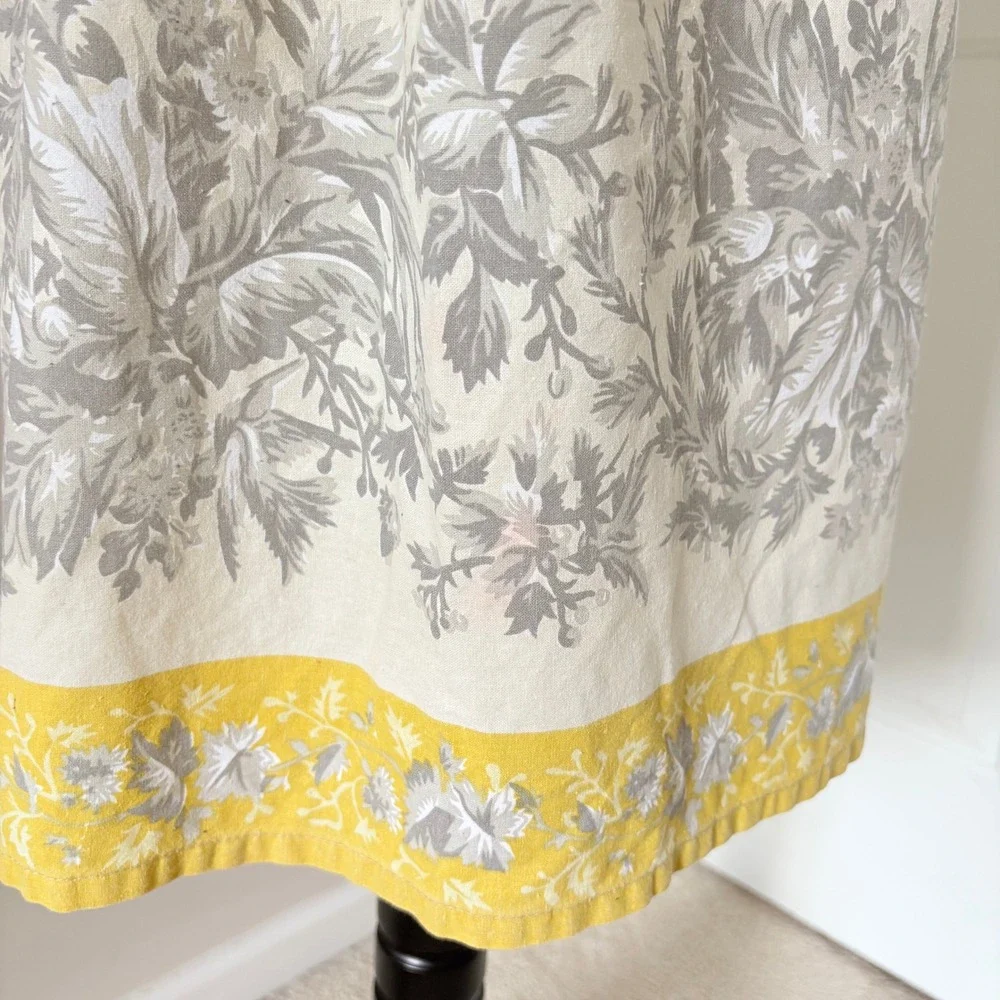 Pier 1 Imports Apron OS Yellow Gray Floral Toile Embroidered Rickrack Cotton